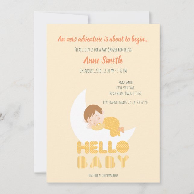 Convite Garoto adormecido no Chá de fraldas da lua (Frente)