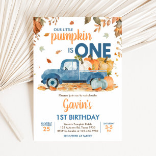 Convite Garoto Azul Pumpkin Caminhão Cai Aniversário