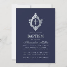 Garoto Baptismo Marinho Blue Faux Silver Crest Vin