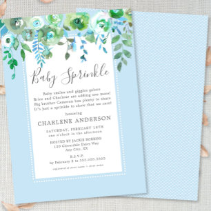 Convite Garoto Blue Floral Baby Sprinkle