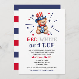 Convite Garoto Chá de fraldas 4 De Julho Obedece Branco Ve