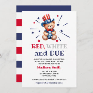 Convite Garoto Chá de fraldas 4 De Julho Obedece Branco Ve