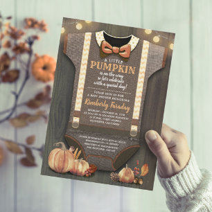 Convite Garoto Chá de fraldas Caiu Pumpkin Russo Burlap W
