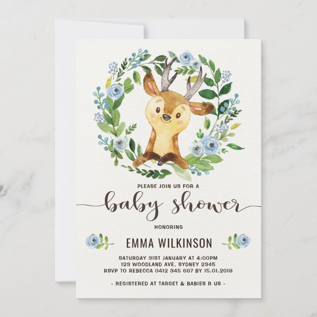 Convite Garoto Chá de fraldas Convidando Pequeno Buck Wrea (Frente)