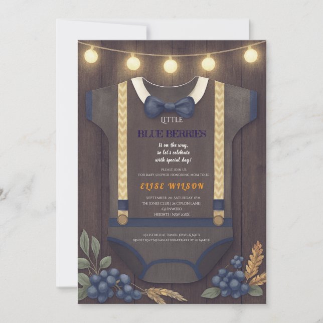 Convite Garoto chá de fraldas de outono, macacão invita (Frente)