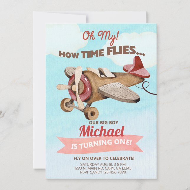Convite Garoto de avião 1rua no primeiro aniversário. (Frente)