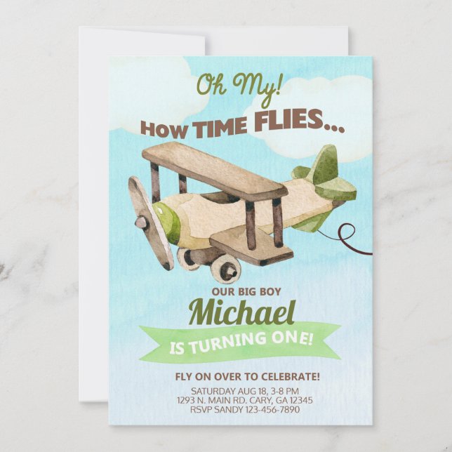 Convite Garoto de avião 1rua no primeiro aniversário. invi (Frente)