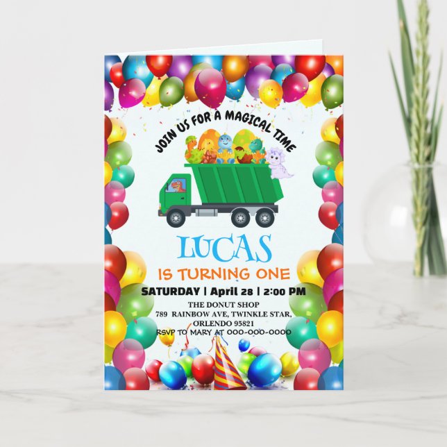 Convite Garoto de balões de lixo do Dinossaur (Frente)