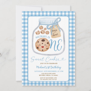 Convite Garoto de Biscoito Doce Primeiro Aniversário Azul