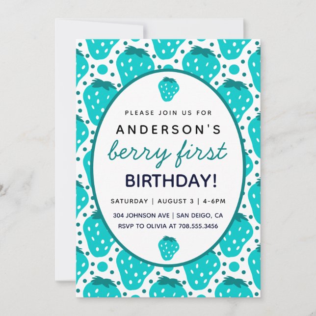 Convite Garoto de Morango Bonito Berry Primeira Festa de a (Frente)