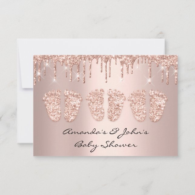 Convite Garoto de Rosa de Pés de Chá de fraldas de Triplet (Verso)