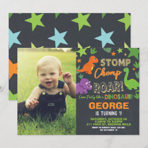 Convite Garoto do Festa do primeiro aniversario Dinossauro