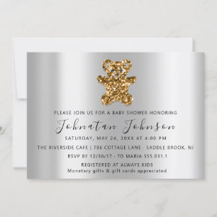 Convite Garoto Dourado do Urso Doce da Prata chá de fralda