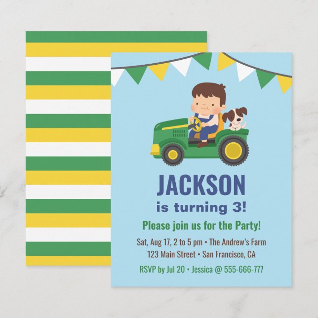 Convite Garoto e Cachorro na Festa de aniversário do Trato (Frente/Verso)