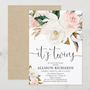 Convite Garoto gêmeo chá de fraldas roxo branco rosa