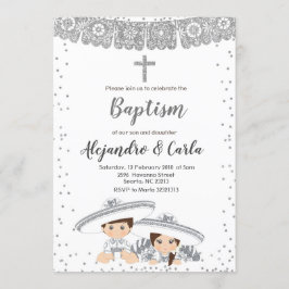 Convite Garoto Gêmeo e Batismo Menino de Prata