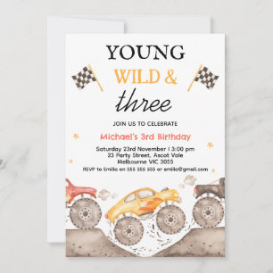 Convite Garoto Monstro Amarelo Caminhão Jovem Selvagem Trê