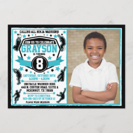 Convite Garoto Ninja Warrior Preto e Azul Turquesa Foto