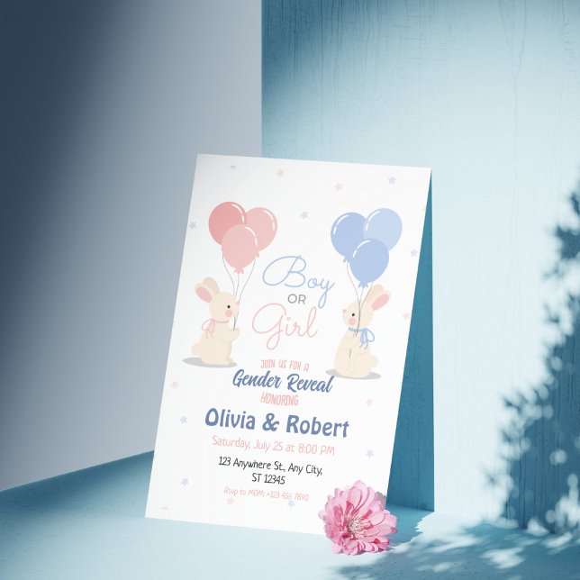Convite Garoto Ou Garota De Coelhos Que Desenha Mão Bonita (Cute Hand-drawn Little Rabbits Boy Or Girl Baby Shower Invitation template)