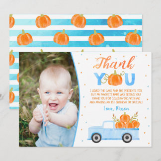 Convite Garoto Pumpkin Blue Truck Aniversário Obrigado Car
