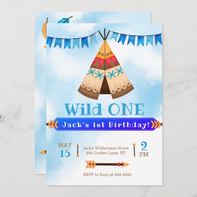 Convite Garoto selvagem do primeiro aniversário (Frente/Verso)