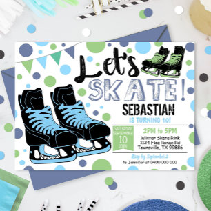 Convite Garoto, Skating Ice Skating Party Azul