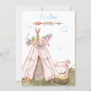 Convite *~* Garoto Tribal Teepee Boho Woodland Fox Forest