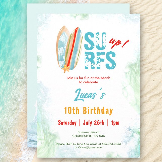 Convite Garoto Tropical de Aniversário do Surf de Praia (Beach Party Surf Summer Tropical Birthday Boy Invitation)
