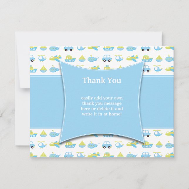 Convite Garotos azuis bonitos obrigado tempo viagem seu ca (Frente)