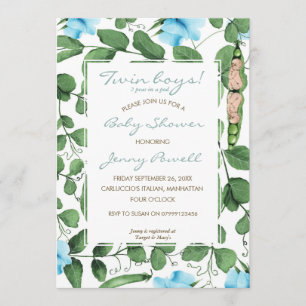 Convite Garotos gêmeos chá de fraldas duas ervilhas em um 