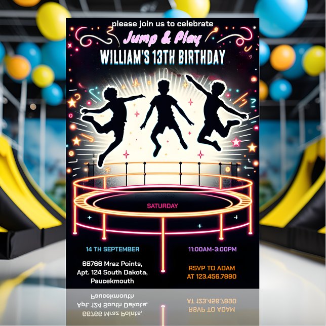Convite garotos legal trampoline Park 13 aniversário (Criador carregado)