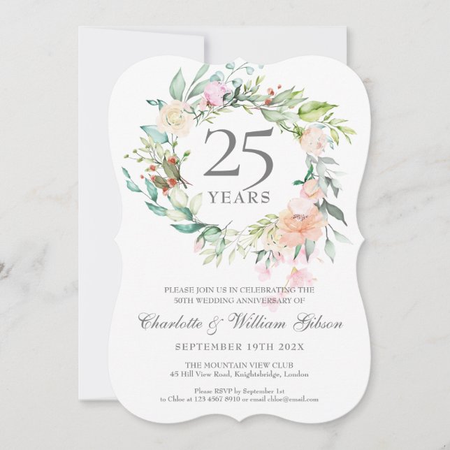 Convite Garra de Rosas e Verduras para Bodas de Prata 25 A (Frente)