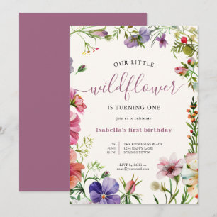 Convite Garra Floral Púrpura Pequeno primeiro aniversario 