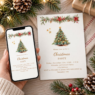 Convite Garrafa de árvore flores vermelhas festa de Natal