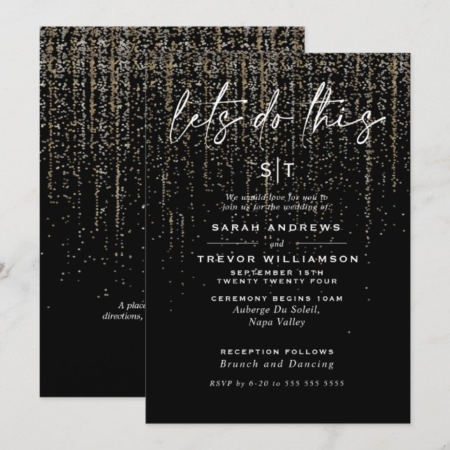 Convite Garrafa de Champanhe Chic Glitter Garland  (Frente/Verso)