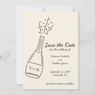Convite Garrafa de Champanhe Estalando Save the Date