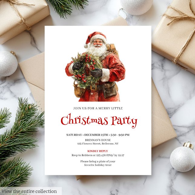 Convite Garrafa de Natal de Pinheiro com Papai Noel Estilo (Stylish Santa Claus Pine Wreath Holiday Dinner Invite

)