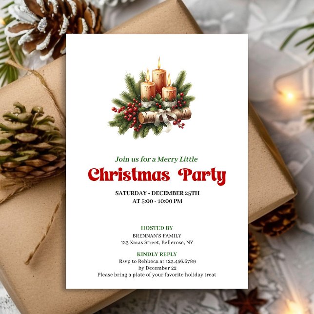 Convite Garrafa de Natal de Pinheiro Elegante Carta (Stylish Pine Wreath Christmas Candles Card)