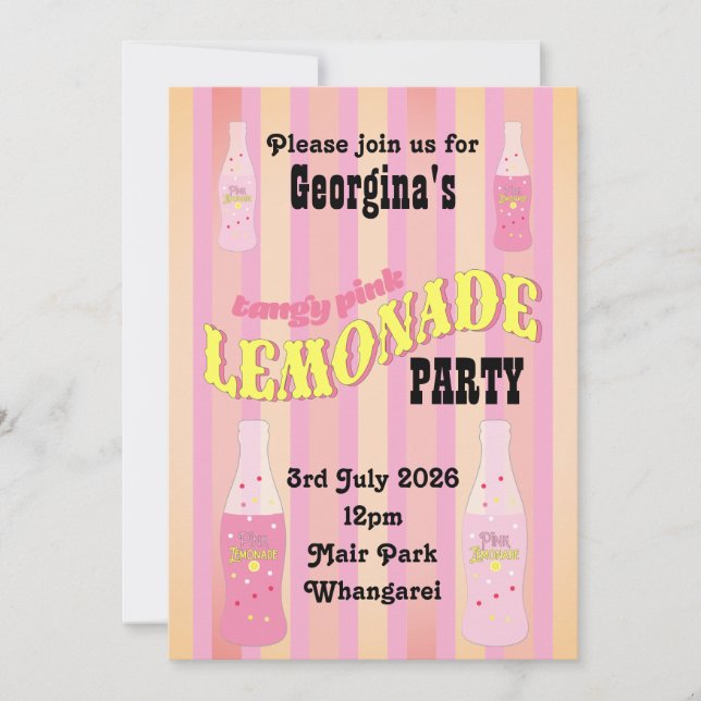 Convite Garrafa de Refrigerante Vintage Pink Lemonade Ombr (Frente)