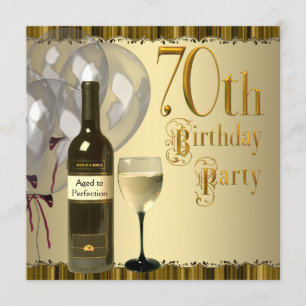 Convite Garrafa de Vinho Cálice Dourado Aniversário de 70