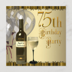 Convite Garrafa de Vinho Cálice Dourado Aniversário de 75