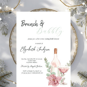 Convite Garrafa de Vinho Flor de Vidro Brunch & Bubbly