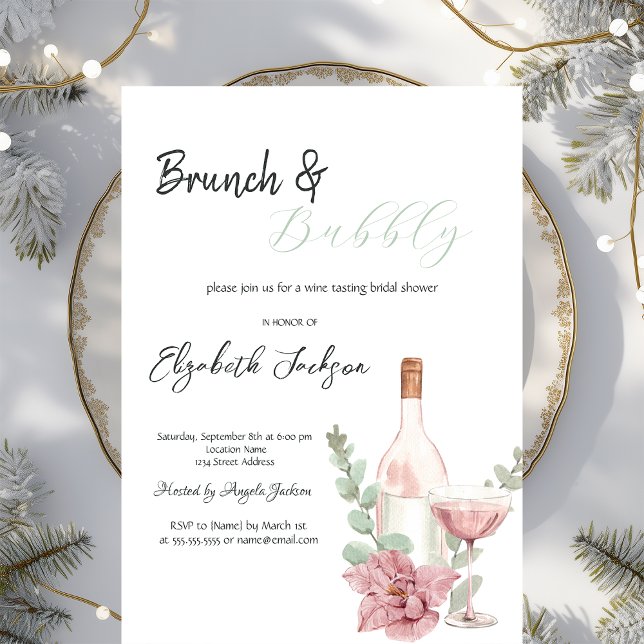 Convite Garrafa de Vinho Flor de Vidro Brunch & Bubbly  (Criador carregado)