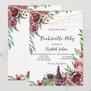 Convite Garrafa de Vinho Rosas Borgonha Despedida de Solte