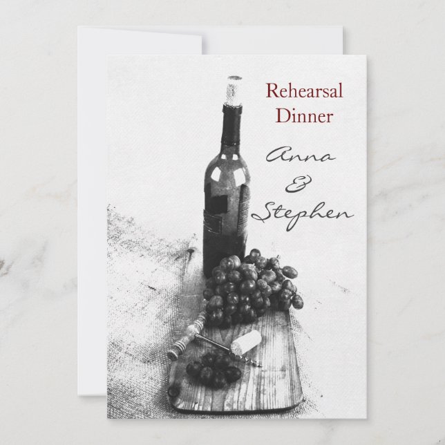 Convite Garrafa de vinho, uvas, corkscrew (Frente)