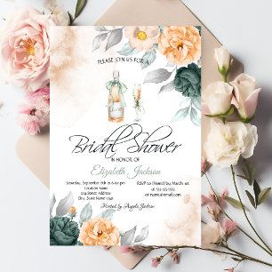 Convite Garrafa de Vinho Vidro Chic Verde Rosas Pontos