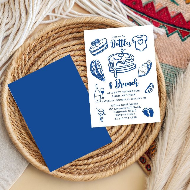 Convite Garrafa e Brunch Doodle Menino Azul Chá de Bebê (Criador carregado)