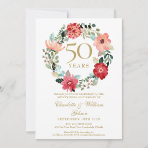 Convite Garrafa Floral Chic Dourado 50º Aniversário de Cas