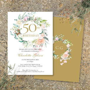 Convite Garrafa Floral de Rosas Monograma 50º Aniversário