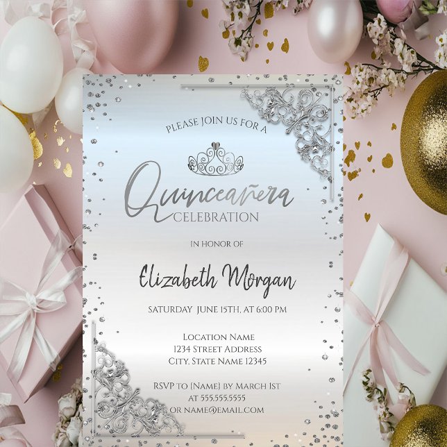 Convite Garrafa Prata Quinceañera, Tiara de Prata (Criador carregado)
